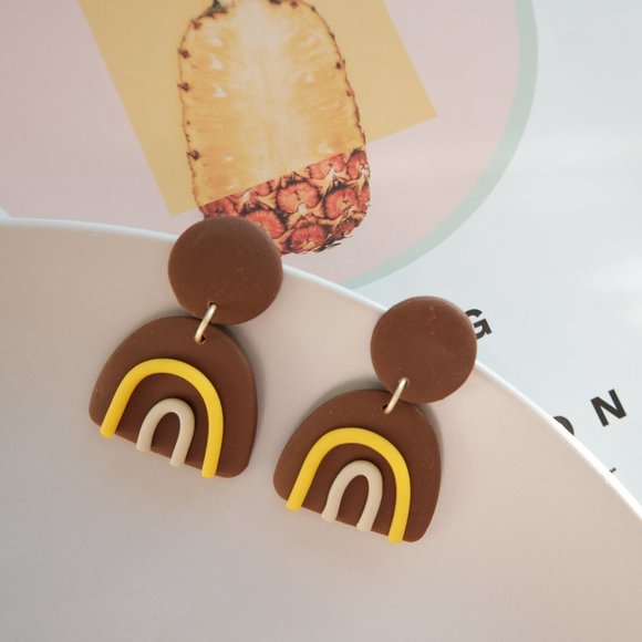 Polymer Clay Earring - Brown - Picture 1 of 5
